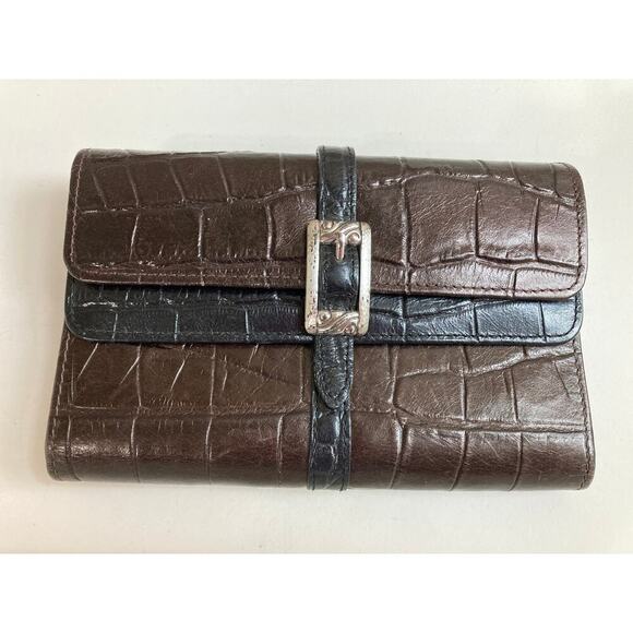 BRIGHTON LARGE BROWN, BLACK LEATHER ANIMAL PRINT WALET - Picture 1 of 16